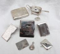 A George V silver card case, Birmingham, 1911 together with a silver mustard pot,