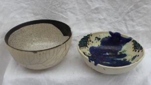 Studio pottery by Barbara Ineson - A pottery bowl with a cream ground with a crackle glaze,