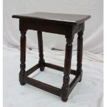 A 17th century and later oak 'Joynt' stool,