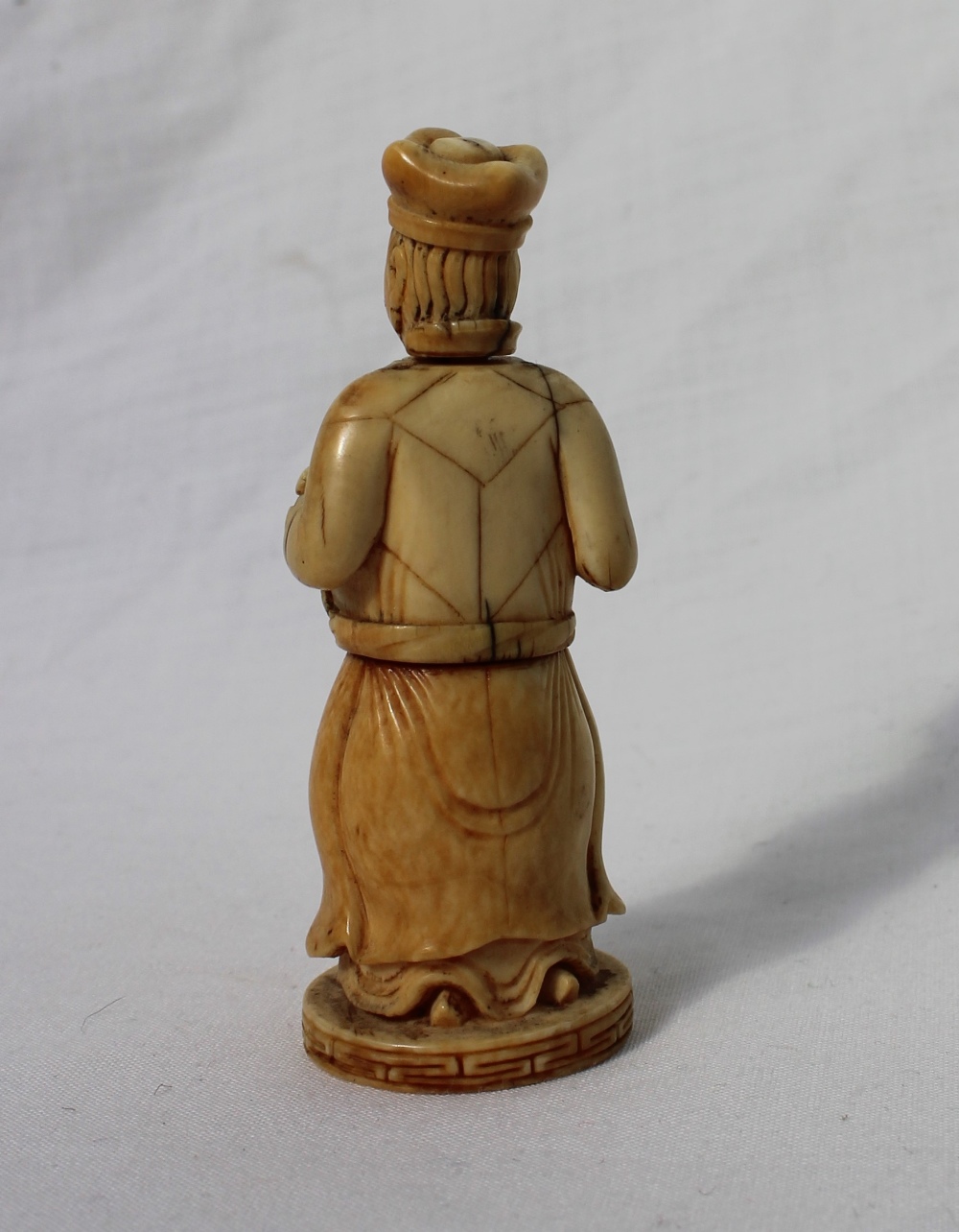 A late 19th century ivory figural container, in the form of a female figure holding a cloth and orb, - Image 8 of 8