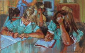 Sue McDonagh School Girls Pastel Signed and label verso 28.5 x 46.