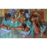 Sue McDonagh School Girls Pastel Signed and label verso 28.5 x 46.