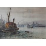 E.L. Herring A busy shipping lane Watercolour Signed and dated '87 38.5 x 56.