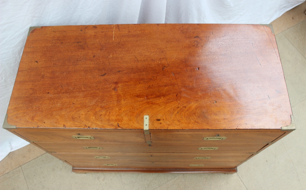 A 19th century mahogany chest of drawers converted into a two section campaign chest with brass - Image 3 of 6