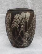 Studio pottery by Barbara Ineson - A large pottery vase with a crackle glaze with browns and creams,