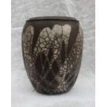 Studio pottery by Barbara Ineson - A large pottery vase with a crackle glaze with browns and creams,