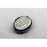 A Bilston enamel pill box of oval form,