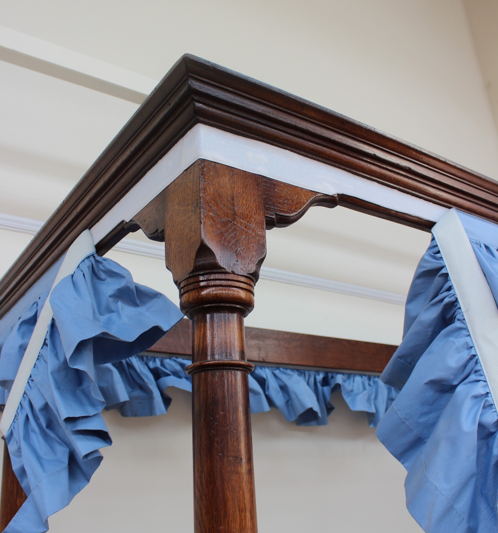 A 20th century oak four poster single bed, the canopy with a moulded cornice, - Image 6 of 7