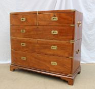 A 19th century mahogany chest of drawers converted into a two section campaign chest with brass