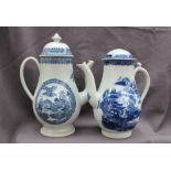 An 18th century blue and white pottery baluster coffee pot,