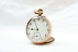 A 9ct gold keyless wound open faced pocket watch,