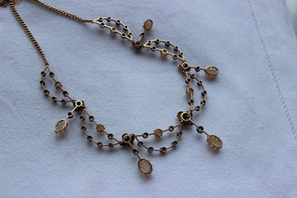 An Edwardian opal and diamond fringe necklace, - Image 4 of 4