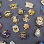 Assorted Newport Rugby Supporters Club pin badges including 1928-9, 1929-30, 1931-32, 1933-34,