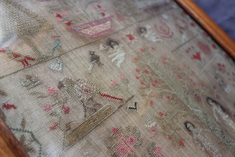 A 19th century sampler decorated with an image of Worcester House, with images of birds, - Image 4 of 5