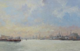 Roy Perry Upstream from Woolwich Gouache Signed and inscribed verso 34 x 51cm