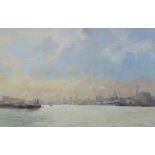 Roy Perry Upstream from Woolwich Gouache Signed and inscribed verso 34 x 51cm