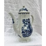 An 18th century blue and white pottery coffee pot, probably Liverpool,