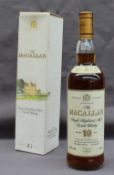 A bottle of Macallan 10 year old single malt whisky, 40% vol, 70cl,