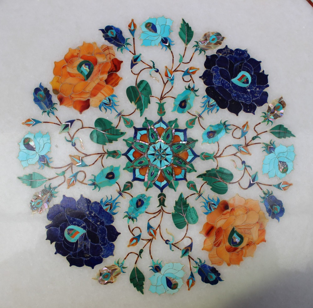 A white marble Pietra Dura table top, - Image 2 of 3