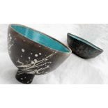 Studio pottery by Barbara Ineson - A large Japanese inspired pottery pedestal vase with a black
