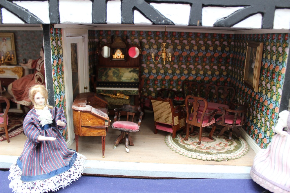 Dolls House - A long house, the hinged slate roof opening to reveal a library with bookcases, - Image 5 of 5