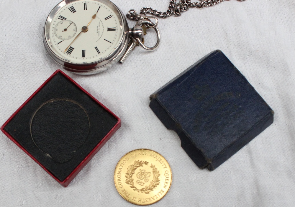 A late Victorian silver key wound open faced pocket watch, - Image 3 of 3