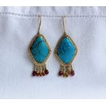 A pair of turquoise, diamond, ruby and yellow topaz earrings,