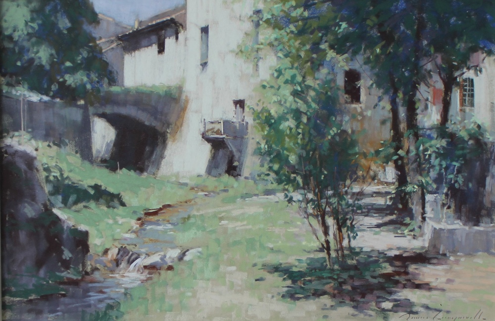 James Longueville The Little stream, St Guilhem-Le-Desert Pastel Signed 39.