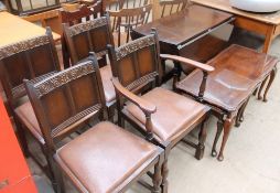 A 20th century oak gate leg dining table together with four dining chairs and a mahogany