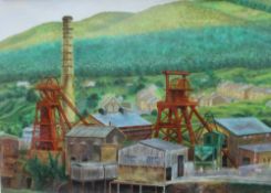 Ceri A Coal pit in a valley Oil on board Signed Together with an oil painting of a beach scene
