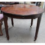 A late 19th century mahogany extending dining table of oval form with a wind out action on square