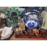 A W Adams and Co Fairy Villas blue and white pottery bowl together with part dinner sets,