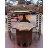 An oak umbrella stand together with a small occasional table