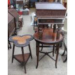 An Anglo Indian carved trefoil table together with a circular occasional table,