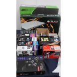 A collection of new and used boxed appliances including a dvd recorder together with a DVD player,