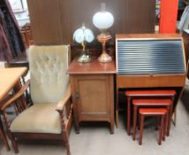 An Edwardian mahogany pot cupboard together with a 20th century bureau,