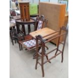 A cluster column mahogany corner table together with an oak occasional table,