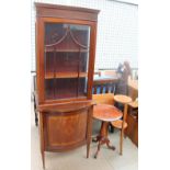 An Edwardian mahogany display cabinet together with a tripod table,
