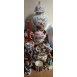 A Meissen figure group together with a Meissen figure, Kutani vases, open vases,