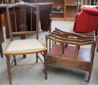 A reproduction mahogany Canterbury together with a bedroom chair
