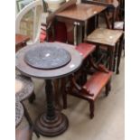 A rosewood occasional table together with a set of steps, an African carved panel,