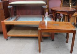 An early 20th century walnut occasional table together with a coffee table with brass corners,