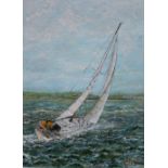 D Coles A racing dinghy Oil on board Signed Together with a collection of prints