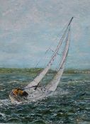 D Coles A racing dinghy Oil on board Signed Together with a collection of prints