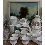 A Paragon Belinda part tea service together with Aynsley vases, drinking glasses,