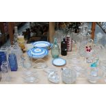 Elizabeth II glass paperweights together with glass decanters, other glasswares,