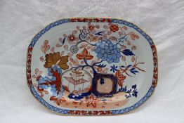 A Masons Ironstone dish of oval form decorated with flowers and leaves,