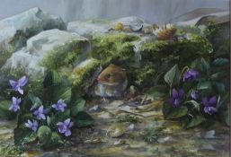 G Griffiths Bank Vole Acrylics Signed Together with a collection of paintings of flower studies by