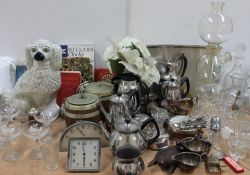 A Staffordshire dog together with assorted electroplated wares,