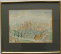 John Mellor A continental town from the hills Watercolour Signed 24 x 32cm